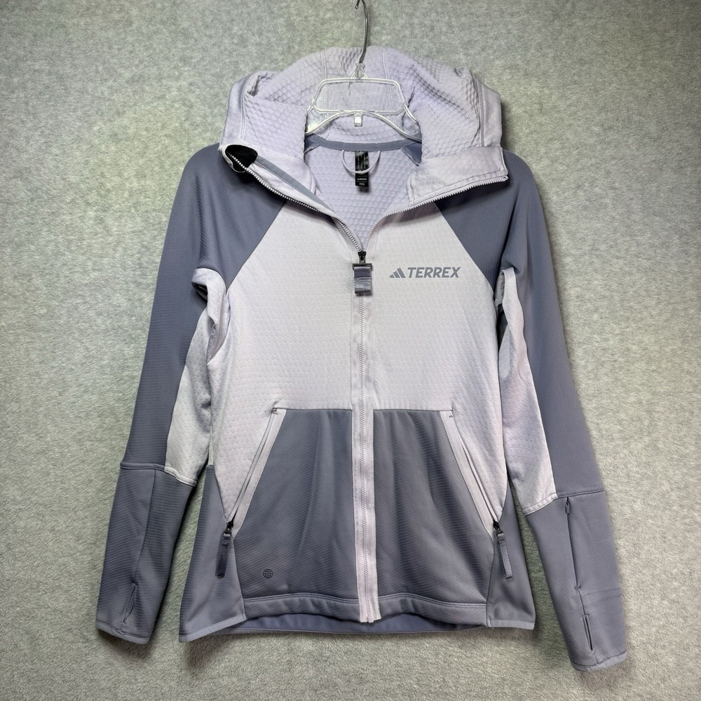 Adidas Terrex Tech Flooce Jacket Women's Small Full Zip Purple Hooded Running